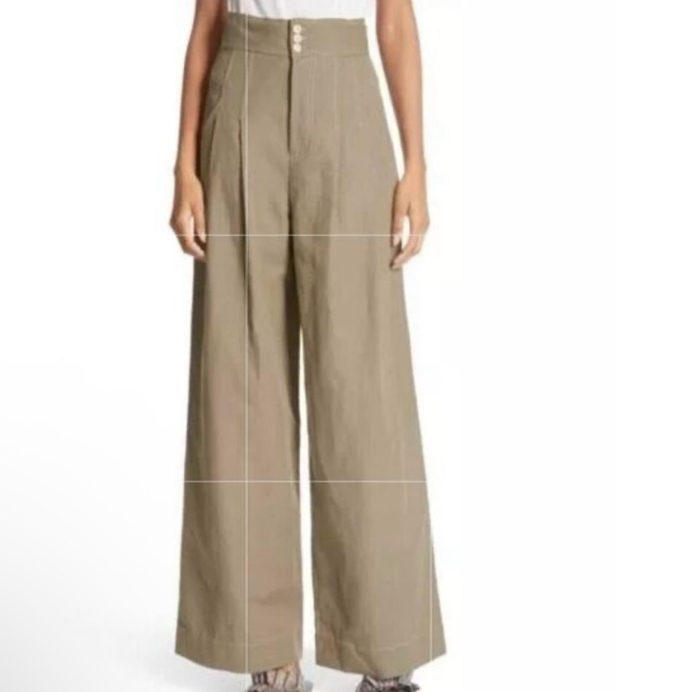 La Vie Rebecca Taylor Pleated Wide Leg Olive Green Trousers -